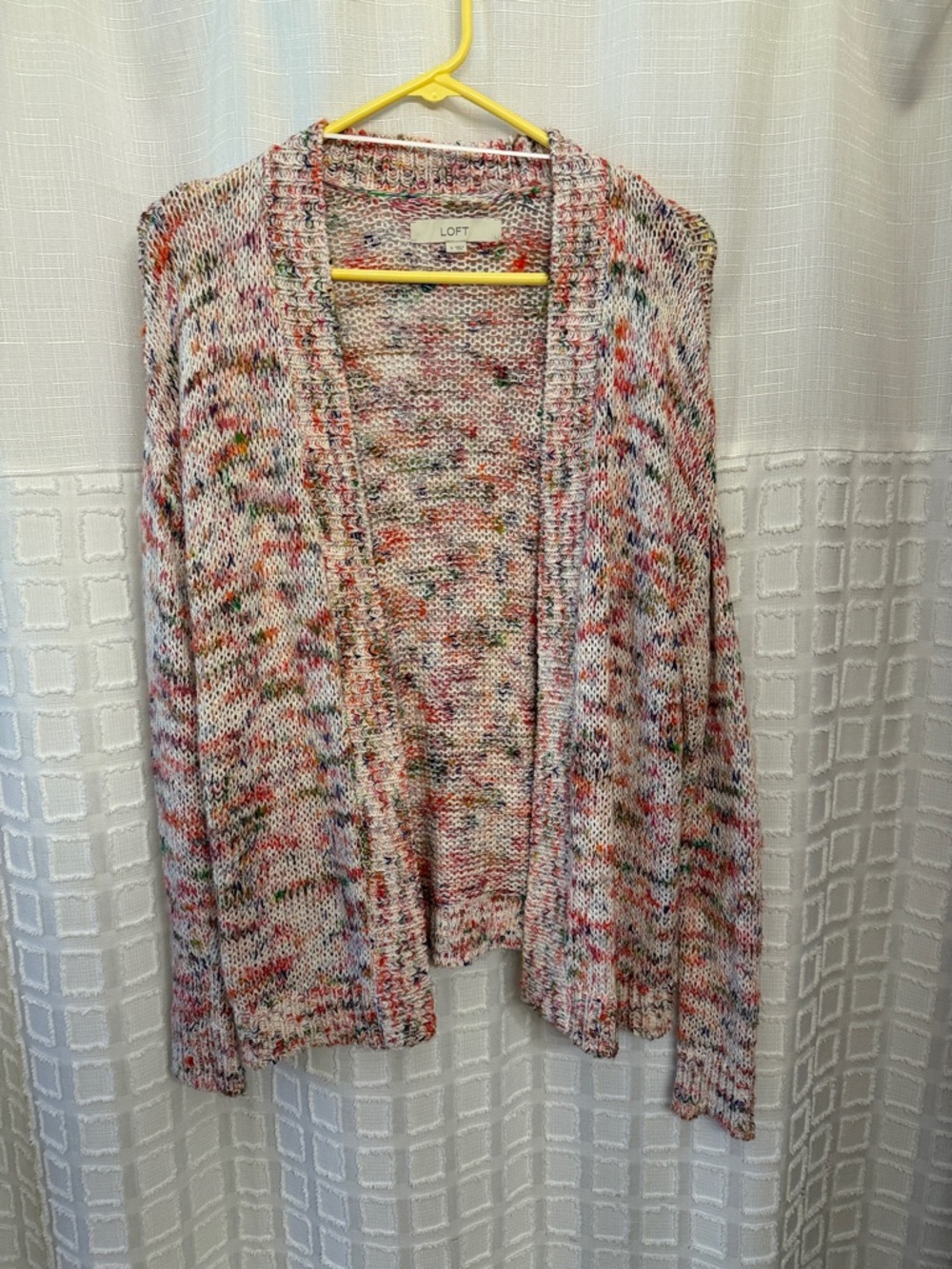 LOFT Off White Multi-Color Open-Front Cardigan